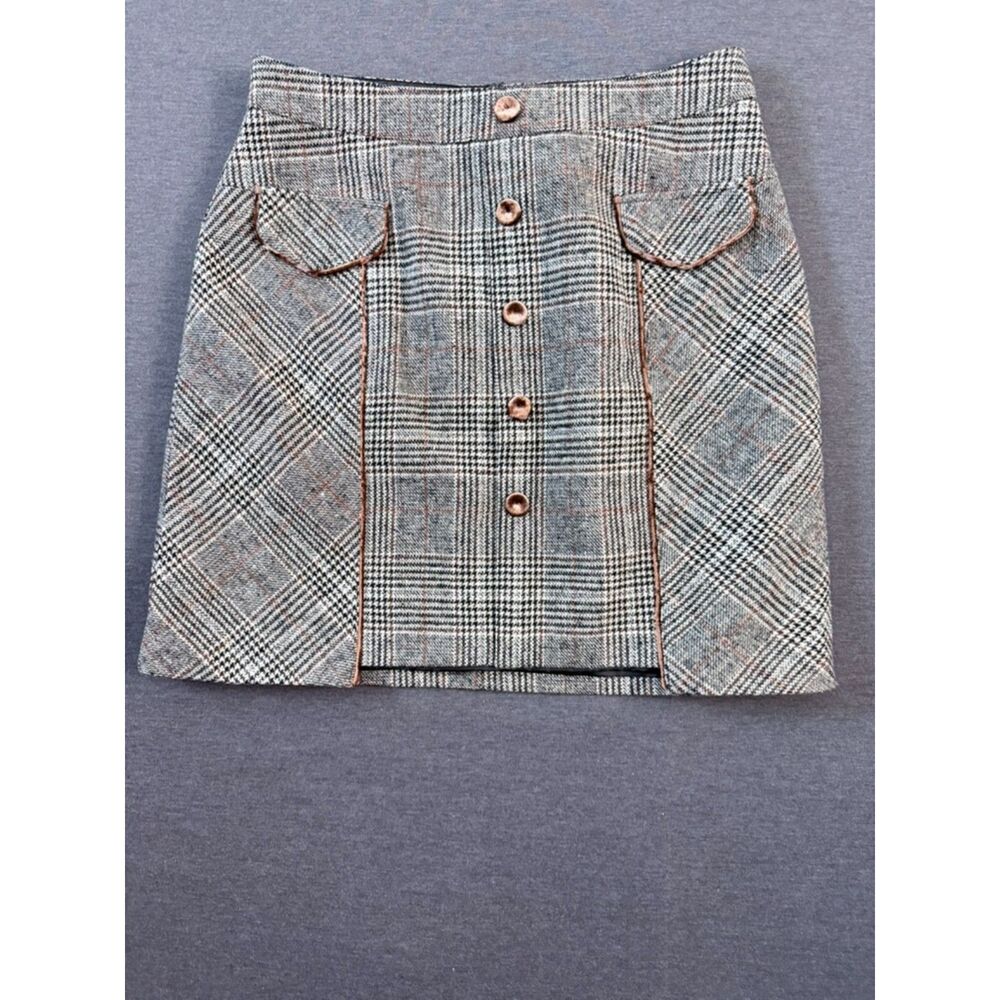 NWT Bagatelle Collection Plaid Mini Skirt Size S Velvet Trim Button Front